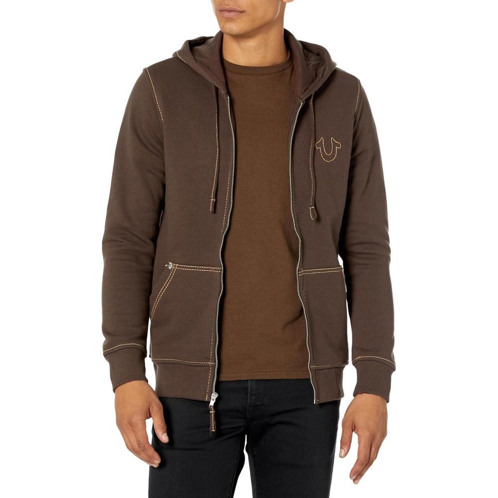 imageTrue Religion Mens Big T Zip Up Hoodie Graphic Sweatshirt Full Zip Hoodies for MenBracken