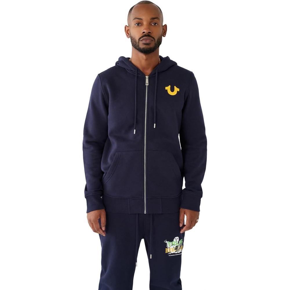 imageTrue Religion Mens Big T Zip Up Hoodie Graphic Sweatshirt Full Zip Hoodies for MenVictoria Blue