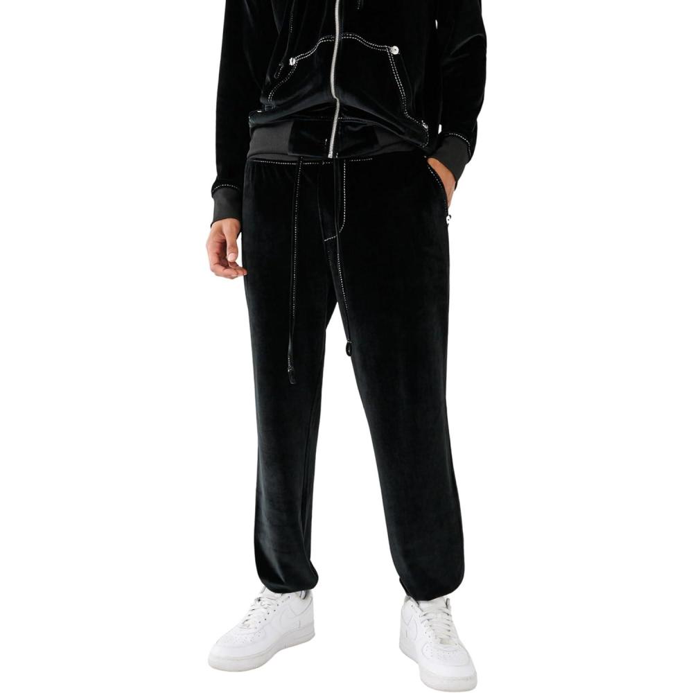 imageTrue Religion Mens Velour Big T JoggerJet Black