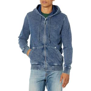 True Religion Men’s Big T Zip Up Hoodie Graphic Sweatshirt – Full Zip Hoodies for Men(Indigo)