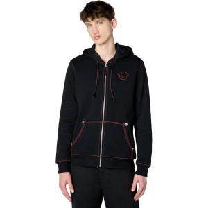 True Religion Men’s Big T Zip Up Hoodie Graphic Sweatshirt – Full Zip Hoodies for Men(Jet Black/Fiery Red)