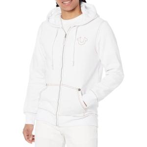 True Religion Men’s Big T Zip Up Hoodie Graphic Sweatshirt – Full Zip Hoodies for Men(Optic White/Koi)
