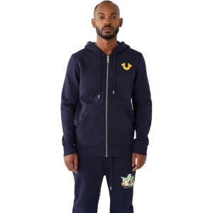 True Religion Men’s Big T Zip Up Hoodie Graphic Sweatshirt – Full Zip Hoodies for Men(Victoria Blue)