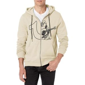 True Religion Men’s Large Branded Long Sleeve Zip Up Hoodie(Bone White)