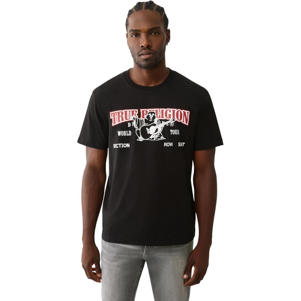 imageTrue Religion Buddha Arch Logo TShirt for Men 100 Cotton Graphic Tee with Front amp Back Print Short SleeveJet Black