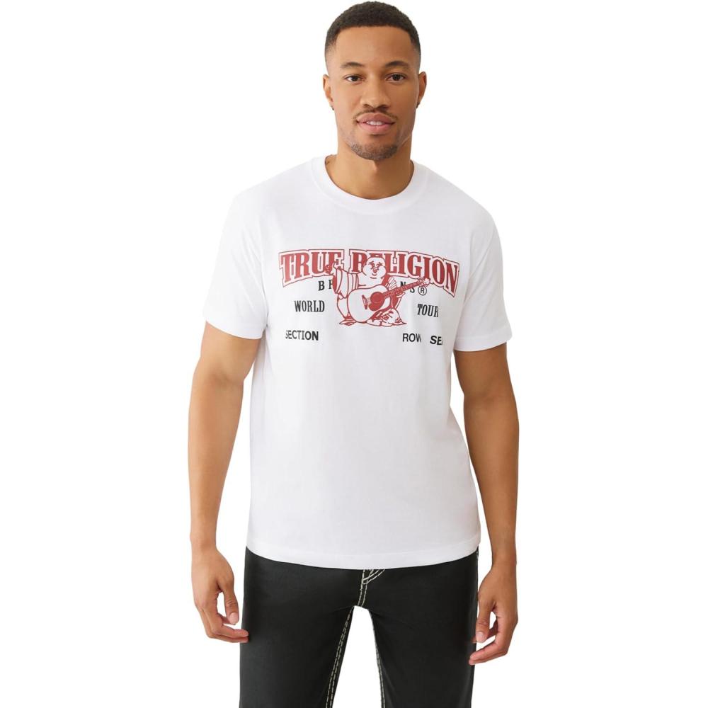 imageTrue Religion Buddha Arch Logo TShirt for Men 100 Cotton Graphic Tee with Front amp Back Print Short SleeveOptic White