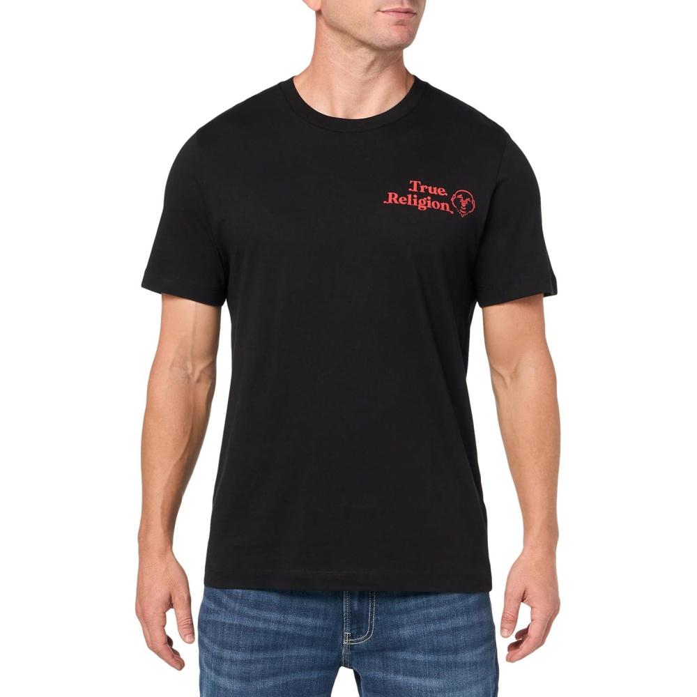 imageTrue Religion Mens Ss Have a Nice Day Puff TeeJet Black