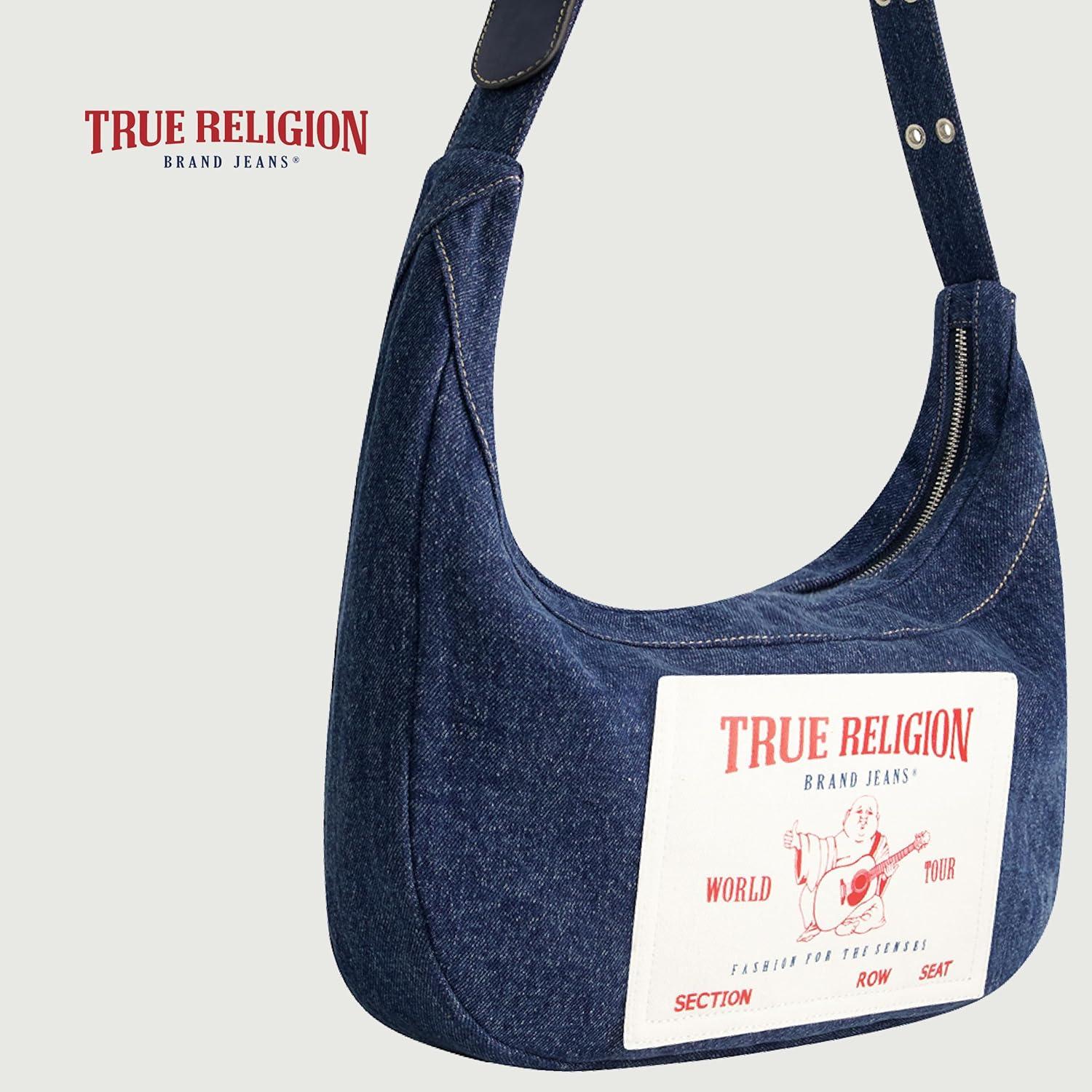imageTrue Religion Womens Shoulder Bag Purse Buddha Pocket Hobo Handbag with Adjustable StrapDark Denim