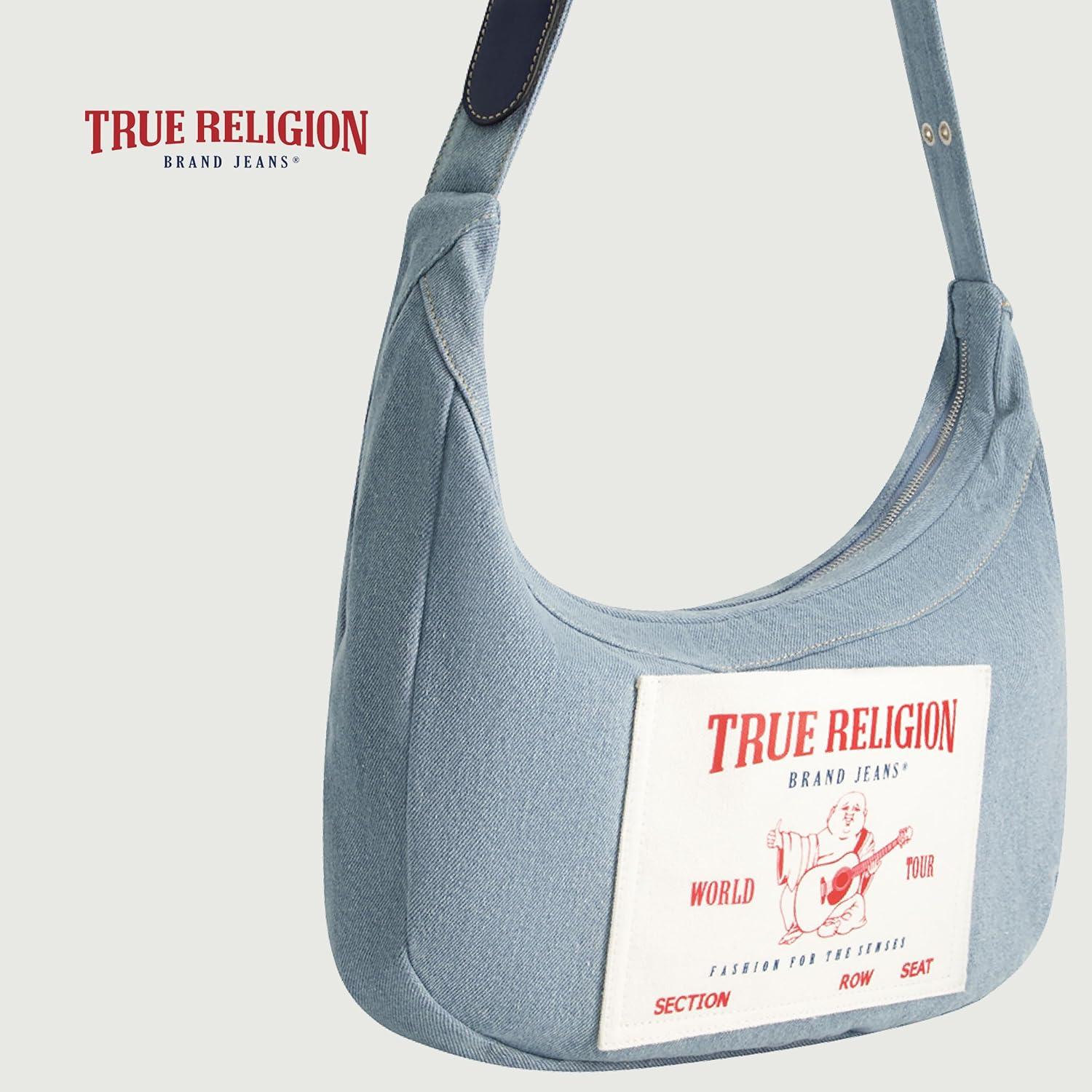 imageTrue Religion Womens Shoulder Bag Purse Buddha Pocket Hobo Handbag with Adjustable StrapLight Blue