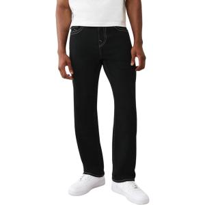 True Religion Men’s Bobby SN Flap Jeans – Relaxed Straight Fit Stretch Denim, 32″ Inseam, Flap Pockets(Black Rinse)