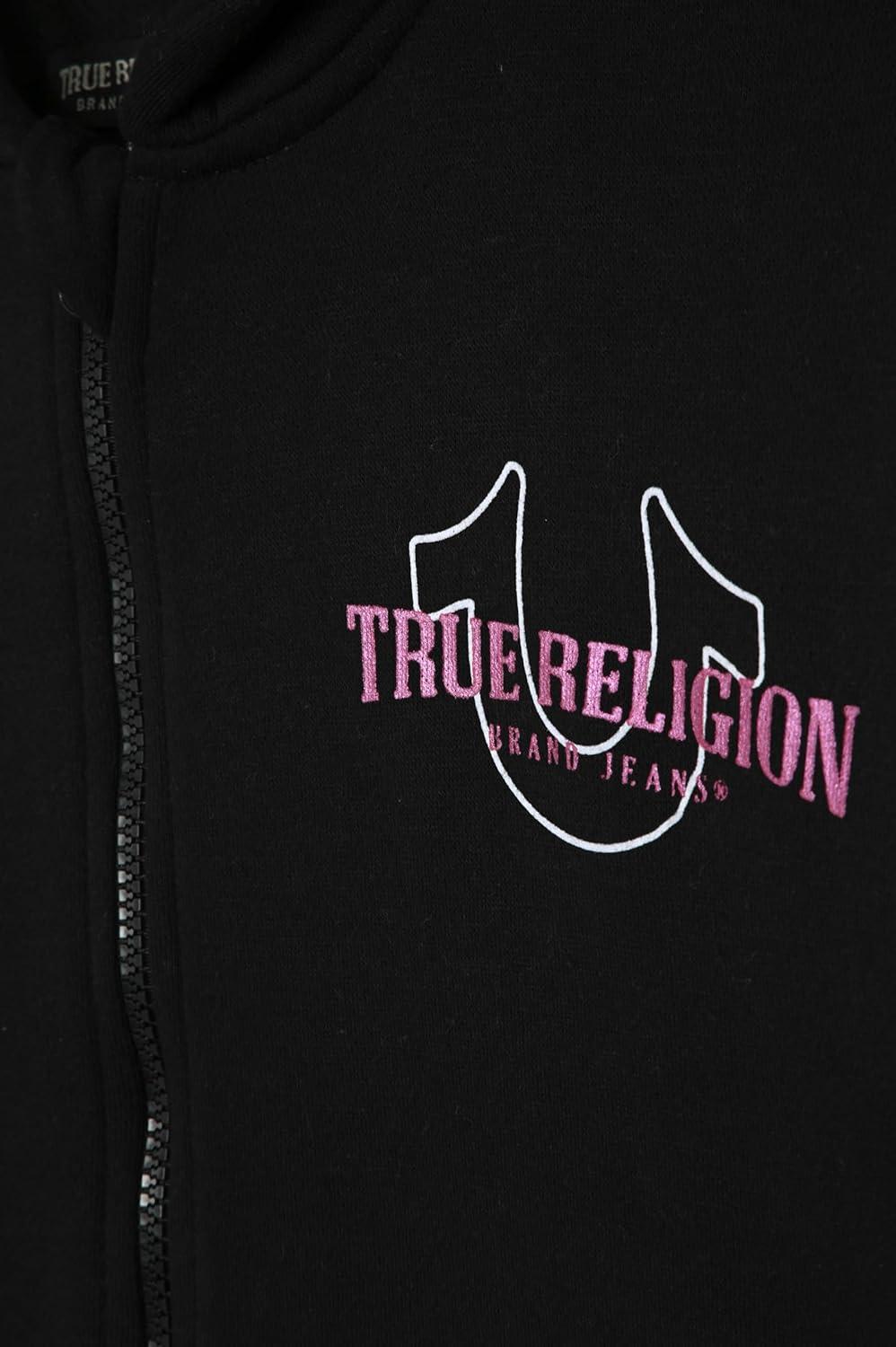 imageTrue Religion Girls 3 Piece Fleece Set Hoodie Tee Shirt amp JoggerLegging Outfit Rhinestud amp Foil Details Sizes 414Black Legging