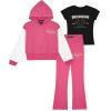 True Religion Girls 3 Piece Fleece Set – Hoodie, Tee Shirt & Jogger/Legging Outfit, Rhinestud & Foil Details (Sizes 4-14)(Pink Legging)