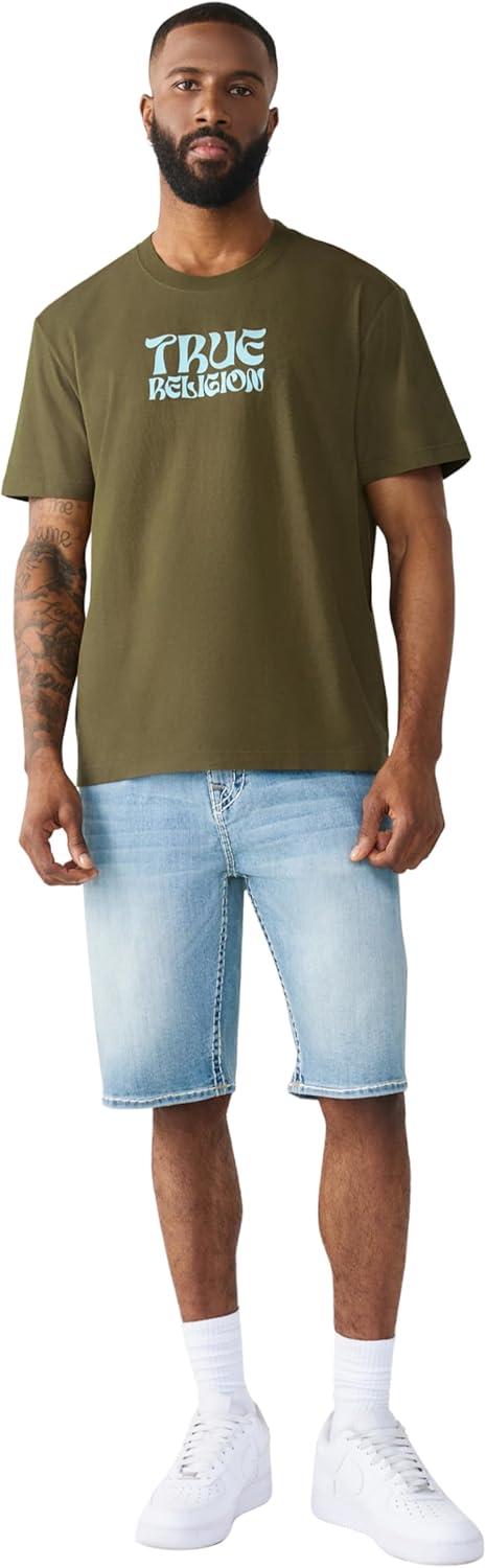 imageTrue Religion Mens Buddha Logo Tee Felt Horseshoe Buddha Graphic Premium CottonCapers Green
