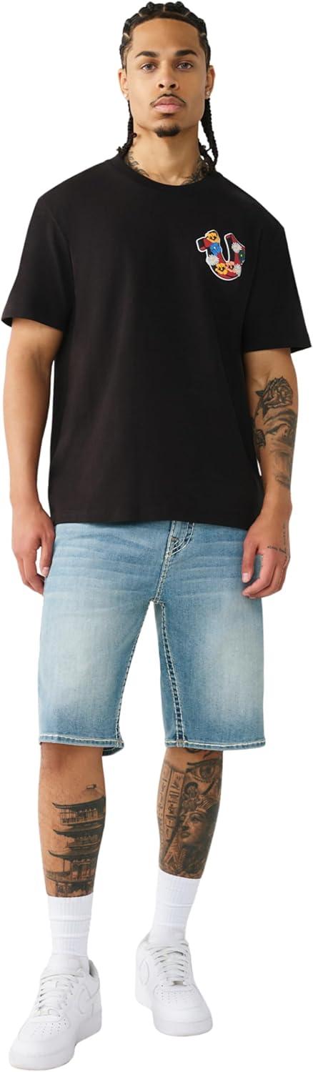 imageTrue Religion Mens Garden Shoey Oversized Heavyweight Tee Puff Print Crewneck Graphic DesignJet Black