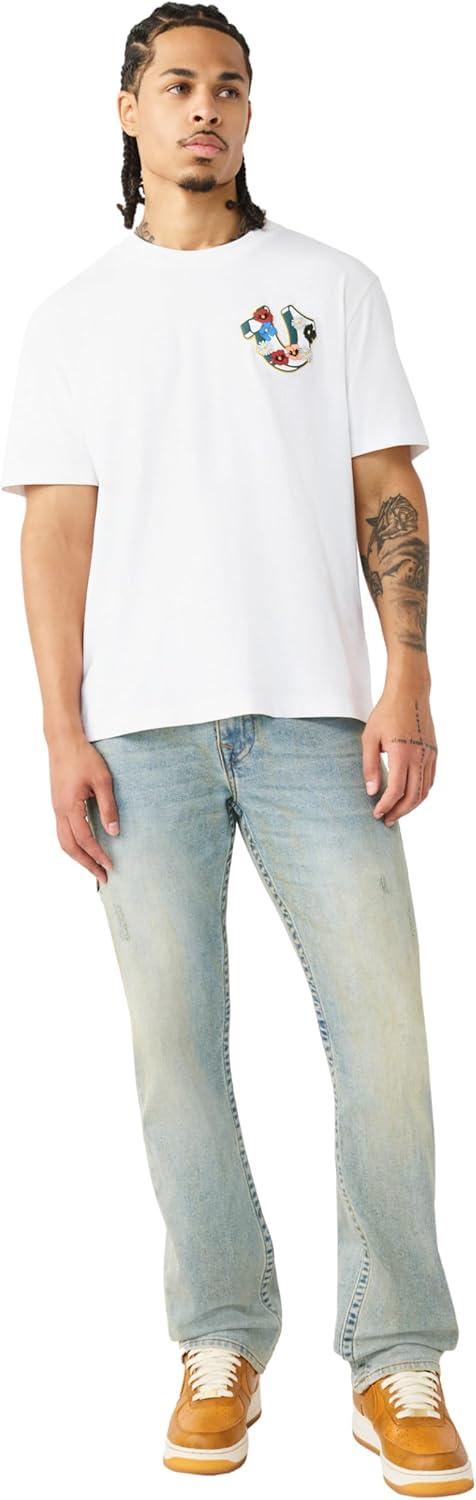 imageTrue Religion Mens Garden Shoey Oversized Heavyweight Tee Puff Print Crewneck Graphic DesignOptic White