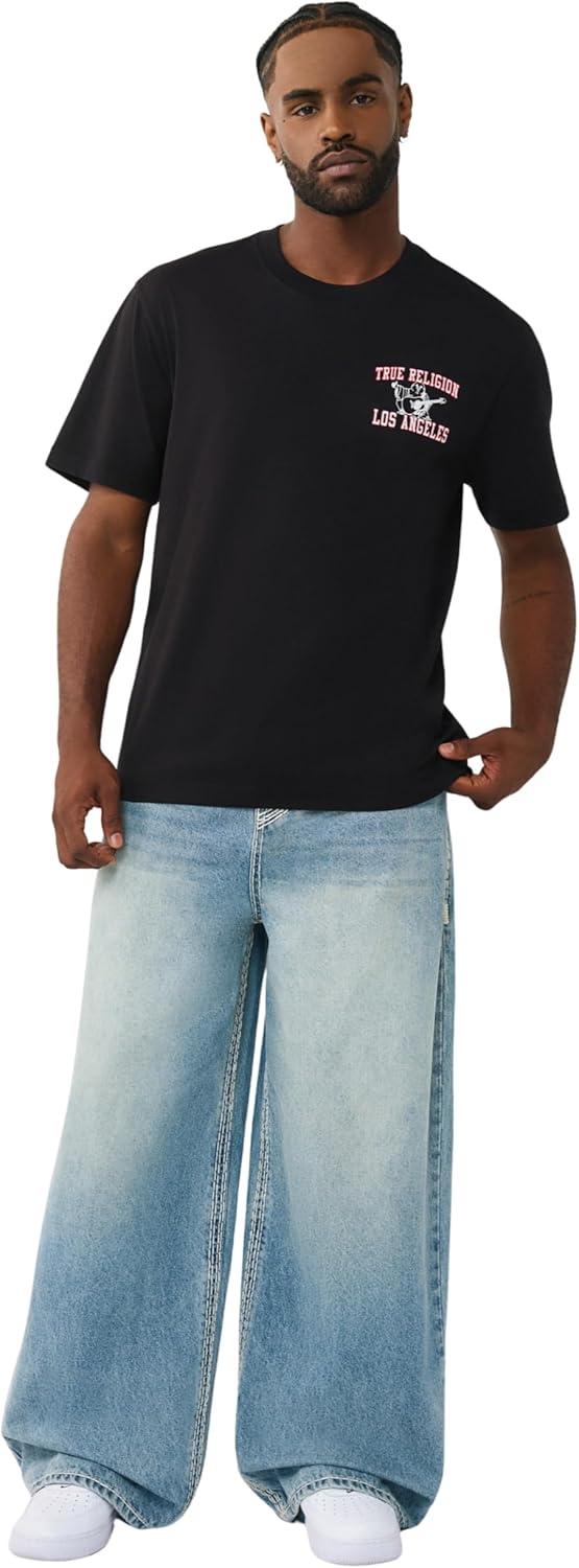 imageTrue Religion Mens Mesh Buddha Logo Tee Oversized Fit Graphic Print Crew NeckJet Black