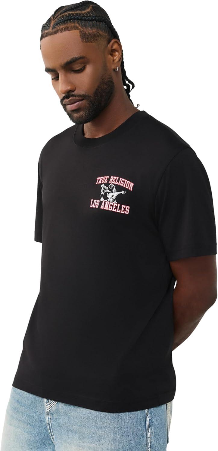 imageTrue Religion Mens Mesh Buddha Logo Tee Oversized Fit Graphic Print Crew NeckJet Black