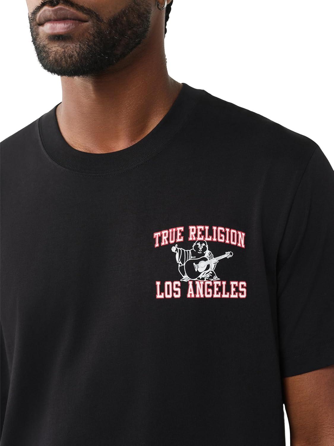 imageTrue Religion Mens Mesh Buddha Logo Tee Oversized Fit Graphic Print Crew NeckJet Black