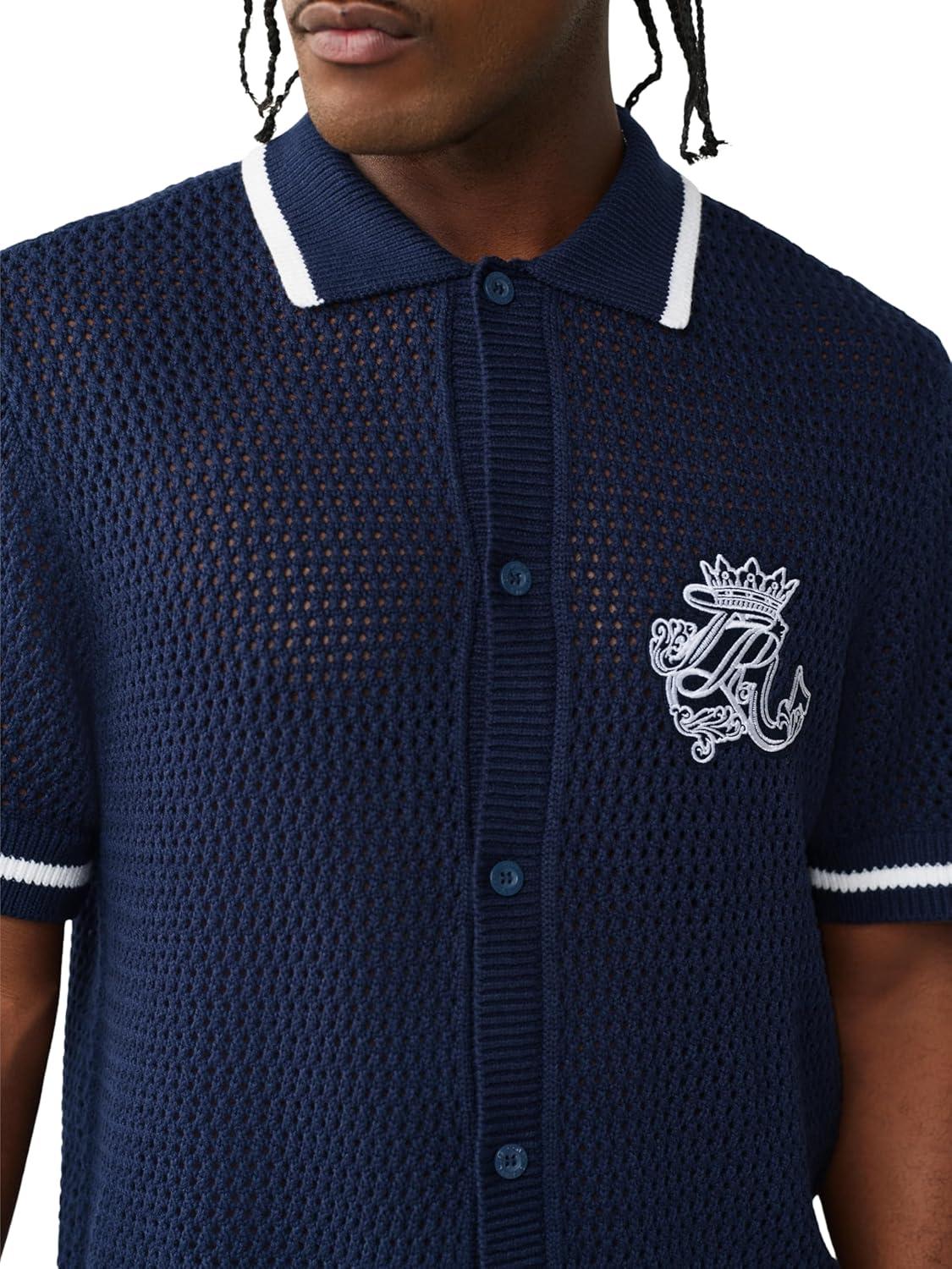 imageTrue Religion Mens Short Sleeve TR Crown Logo Knit Shirt Soft Cotton Classic Fit Logo Graphic
