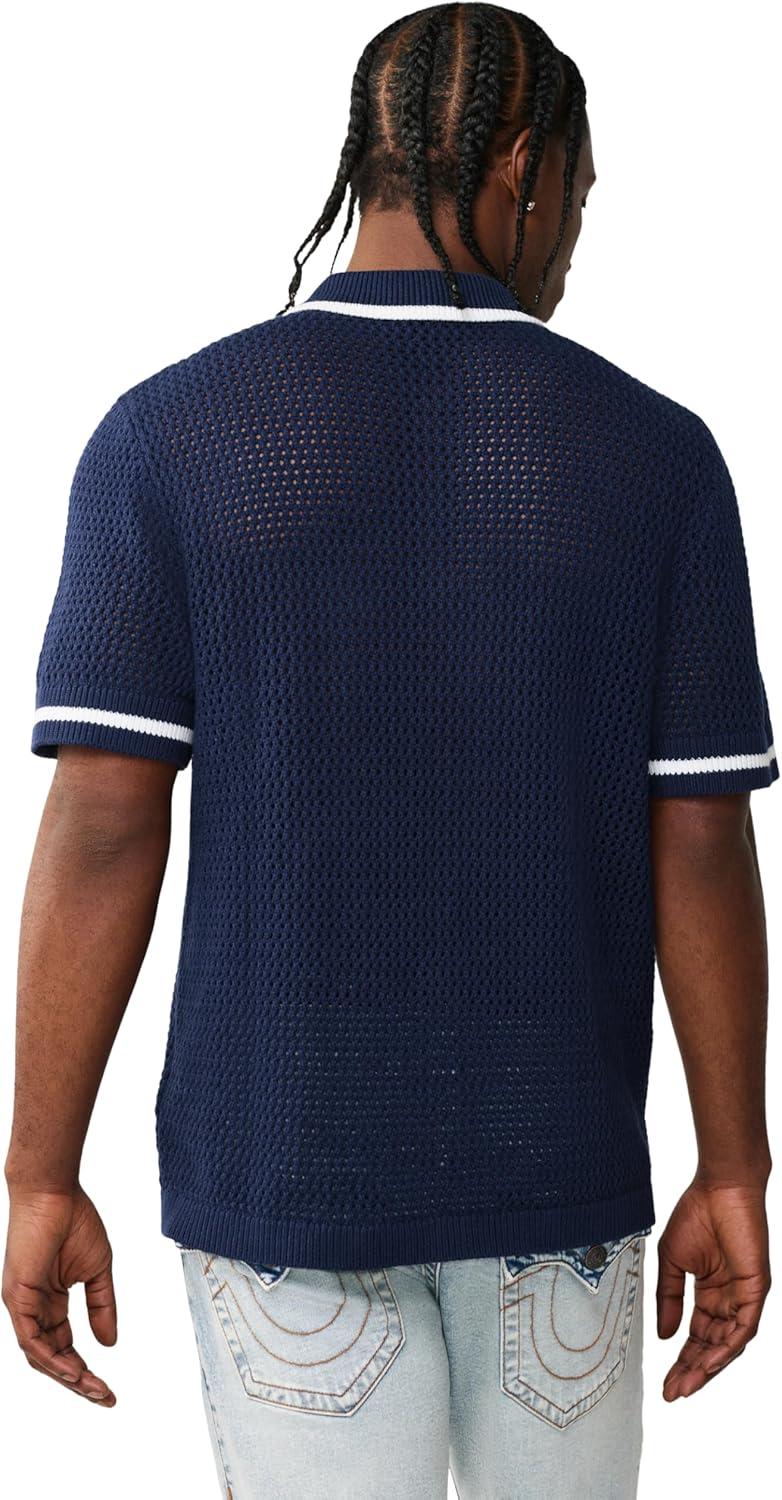 imageTrue Religion Mens Short Sleeve TR Crown Logo Knit Shirt Soft Cotton Classic Fit Logo Graphic
