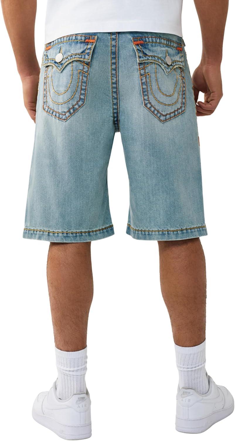 imageTrue Religion Mens Vinny Super T Flap Ultra Baggy Short Light Wash Super T Stitching Horseshoe Detailing
