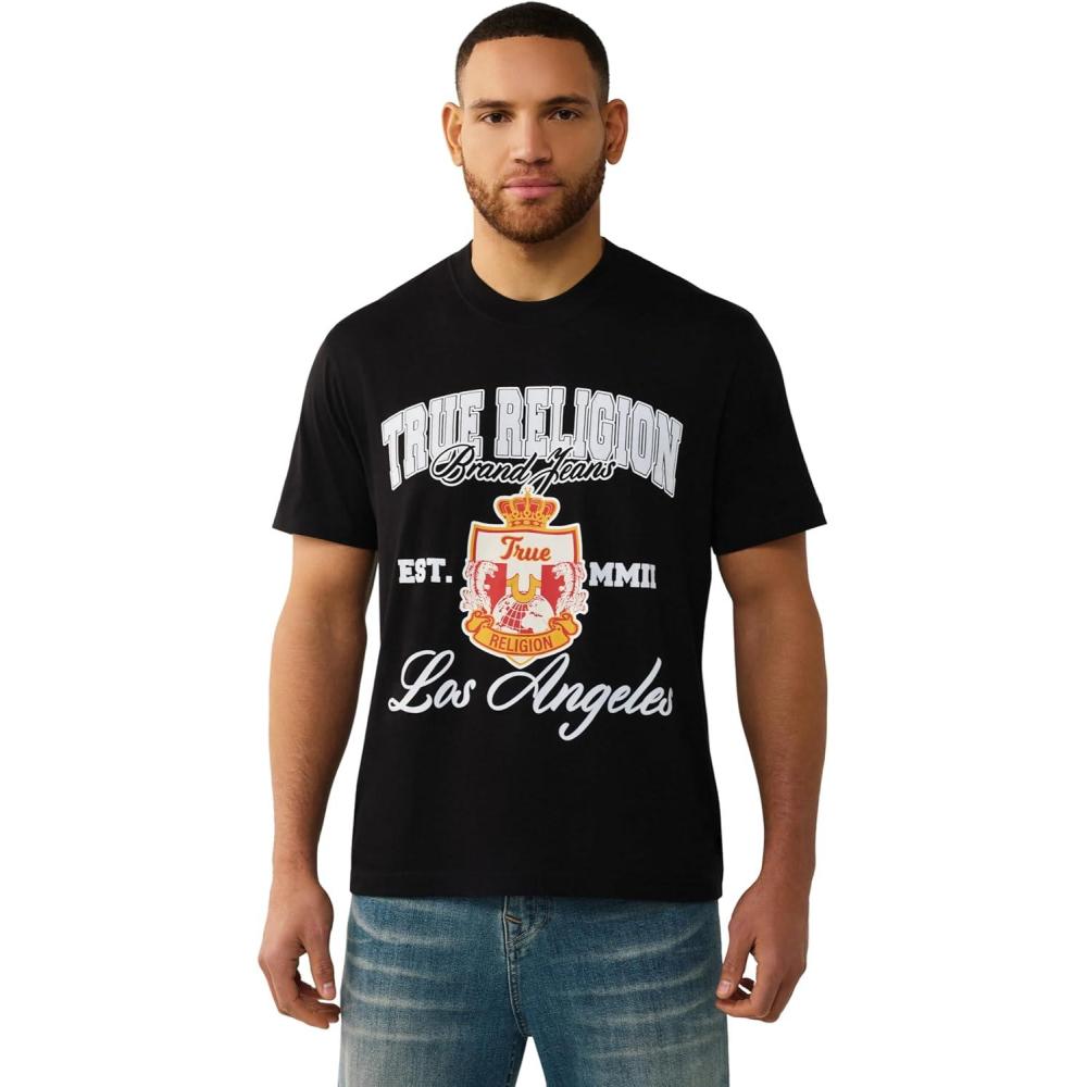 imageTrue Religion Mens SS HS Pennants Tee Crew Neck Short SleeveJet Black