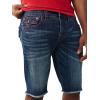 True Religion Men’s Ricky Frayed Hem Denim Short – Relaxed Fit, Horseshoe Detailing – Sideline Raw Dark Wash, 27