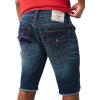 True Religion Men’s Ricky Frayed Hem Denim Short – Relaxed Fit, Horseshoe Detailing – Sideline Raw Dark Wash, 33