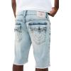 True Religion Men’s Ricky Frayed Hem Denim Short – Relaxed Fit, Raw-Cut Hem, Horseshoe Detailing – Playmaker Faded Indigo Lt Wash, 27