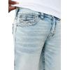 True Religion Men’s Ricky Frayed Hem Denim Short – Relaxed Fit, Raw-Cut Hem, Horseshoe Detailing – Playmaker Faded Indigo Lt Wash, 33