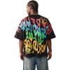 True Religion Men’s TR Graffiti Graphic Relaxed Tee – Crewneck, Graphic Buddha Tour Design, Vintage Chain Stitch(Jet Black)