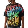 True Religion Men’s TR Graffiti Graphic Relaxed Tee – Crewneck, Graphic Buddha Tour Design, Vintage Chain Stitch(Jet Black)