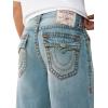 True Religion Men’s Vinny Super T Flap Ultra Baggy Short – Light Wash, Super T Stitching, Horseshoe Detailing