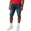 True Religion Men’s Ricky Frayed Hem Denim Short – Relaxed Fit, Horseshoe Detailing – Sideline Raw Dark Wash, 34