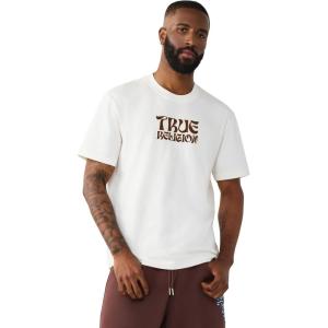 True Religion Men’s Buddha Logo Tee – Felt Horseshoe, Buddha Graphic, Premium Cotton(Winter White)
