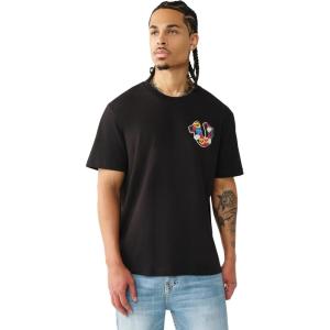 True Religion Men’s Garden Shoey Oversized Heavyweight Tee – Puff Print, Crewneck, Graphic Design(Jet Black)