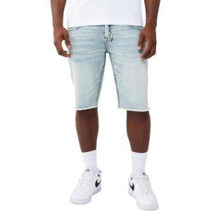 True Religion Men’s Ricky Frayed Hem Denim Short – Relaxed Fit, Raw-Cut Hem, Horseshoe Detailing – Playmaker Faded Indigo Lt Wash, 28