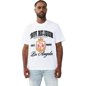 True Religion Men’s SS HS Pennants Tee – Crew Neck, Short Sleeve(Optic White)