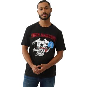 True Religion Men’s Shoey Hoop Tee – Classic Crewneck, Basketball Graphic, 100% Cotton(Jet Black)