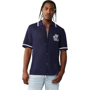 True Religion Men’s Short Sleeve TR Crown Logo Knit Shirt – Soft Cotton, Classic Fit, Logo Graphic