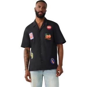 True Religion Men’s Twill Embro Camp Shirt – Button-Up Camp Collar
