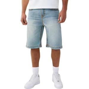 True Religion Men’s Vinny Super T Flap Ultra Baggy Short – Light Wash, Super T Stitching, Horseshoe Detailing