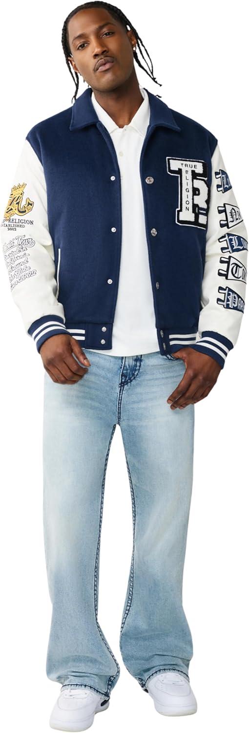 imageTrue Religion Mens Tr Crest Wool Varsity JacketMidnight Blue
