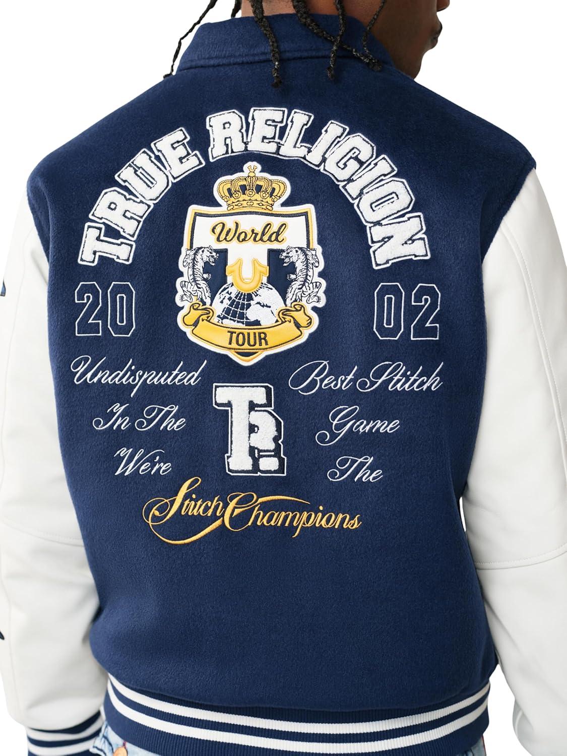 imageTrue Religion Mens Tr Crest Wool Varsity JacketMidnight Blue