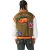 True Religion Men’s Garden Logo Retro Varsity Jacket – Faux Leather, Snap-Front Closure, Striped Trim Detail