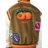 True Religion Men’s Garden Logo Retro Varsity Jacket – Faux Leather, Snap-Front Closure, Striped Trim Detail