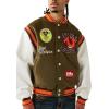 True Religion Men’s Garden Logo Retro Varsity Jacket – Faux Leather, Snap-Front Closure, Striped Trim Detail