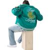 True Religion Men’s Satin Embroidered Bomber Jacket – Snap-Front, Varsity Trim, Embroidered Logo