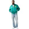 True Religion Men’s Satin Embroidered Bomber Jacket – Snap-Front, Varsity Trim, Embroidered Logo