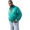 True Religion Men’s Satin Embroidered Bomber Jacket – Snap-Front, Varsity Trim, Embroidered Logo